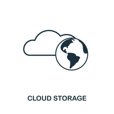 Bulut Depolama simgesi taslak biçimi. Simge koleksiyonundan basit bir kabartma. Web tasarımı ve yazılımı için Satır Bulutu Depolama simgesi