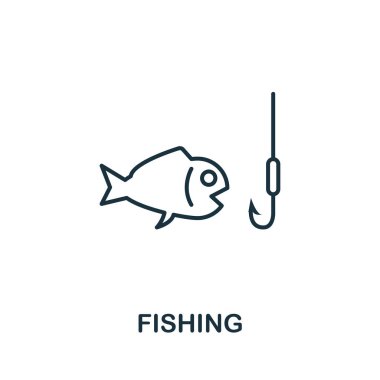 Balıkçılık anahat simgesi. Turizm simgeleri koleksiyonundan ince çizgi kavramı öğesi. Mobil uygulamalar ve web kullanımı için Yaratıcı Balıkçılık simgesi
