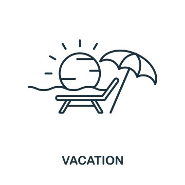 Tatil anahat simgesi. Turizm simgeleri koleksiyonundan ince çizgi kavramı öğesi. Mobil uygulamalar ve web kullanımı için Yaratıcı Tatil simgesi