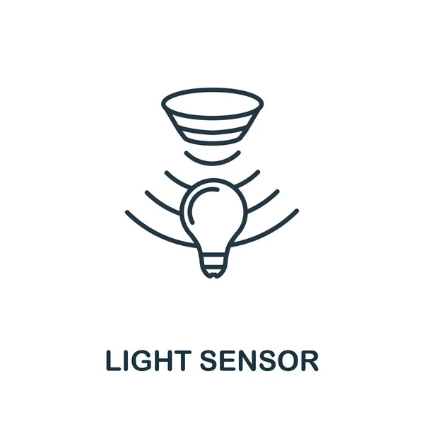 Icono del contorno del sensor de luz. Estilo de línea delgada de la colección de iconos de sensores. Pixel icono de sensor de luz elemento simple perfecto para el diseño web, aplicaciones, software, uso de impresión — Vector de stock