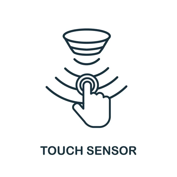 Peksensorns konturikon. Tunn linje stil från sensorer ikoner samling. Pixel perfekt enkel element touch sensor ikon för webbdesign, appar, programvara, utskriftsanvändning — Stock vektor