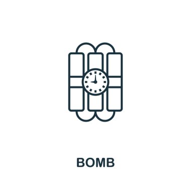 Bomba ince çizgi ikonu. Güvenlik simgeleri koleksiyonundan yaratıcı basit tasarım. Web tasarımı ve mobil uygulamalar için ana hatlı bomba simgesi