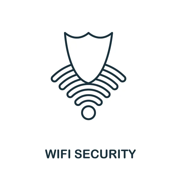 Wifi Security icona linea sottile. Design semplice e creativo dalla collezione di icone di sicurezza. Outline icona di sicurezza wifi per la progettazione web e l'utilizzo di applicazioni mobili — Vettoriale Stock