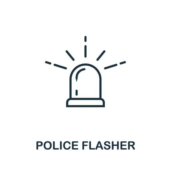 Policía Flasher icono de línea delgada. Diseño creativo y sencillo de la colección de iconos de seguridad. Icono llamativo de la policía para el diseño web y el uso de aplicaciones móviles — Vector de stock