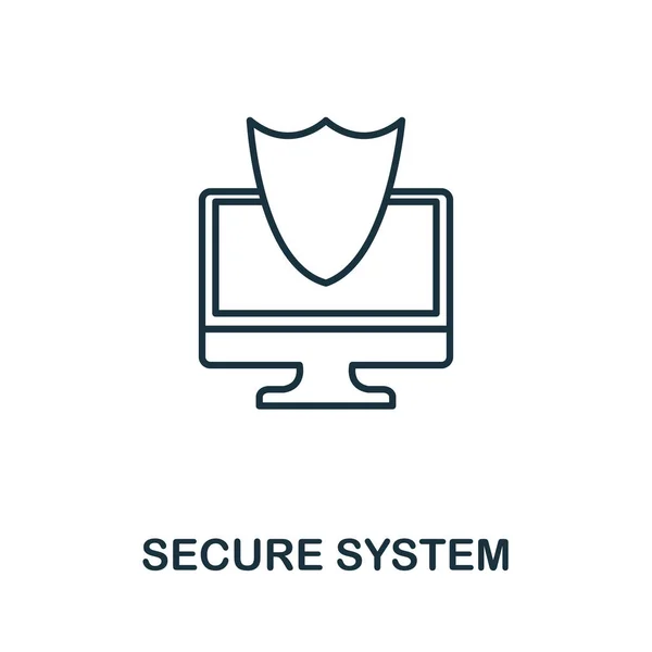 Sistema sicuro icona linea sottile. Design semplice e creativo dalla collezione di icone di sicurezza. Outline icona di sistema sicuro per la progettazione web e l'utilizzo di applicazioni mobili — Vettoriale Stock