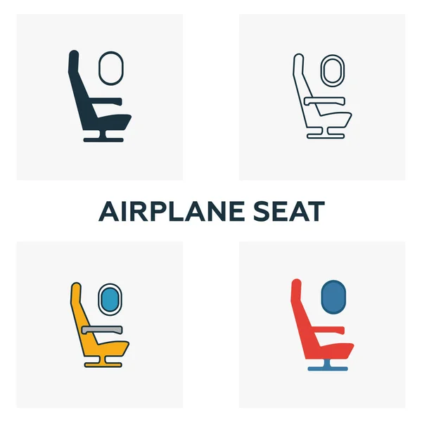 Airplane Seat icon set. Four elements in diferent styles from airport icons collection. Creative airplane seat icons filled, outline, colored and flat symbols — Stock Vector