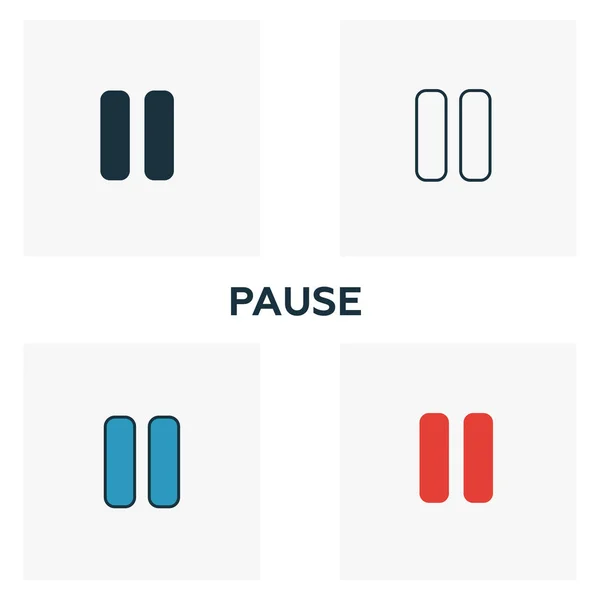 Pause icon set. Four elements in diferent styles from audio buttons icons collection. Creative pause icons filled, outline, colored and flat symbols — Stock Vector