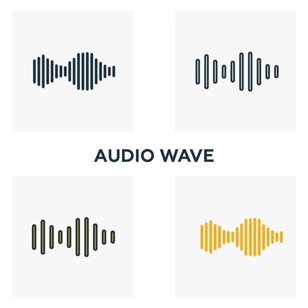 Audio Wave icon set. Four elements in diferent styles from audio buttons icons collection. Creative audio wave icons filled, outline, colored and flat symbols — Stock Vector