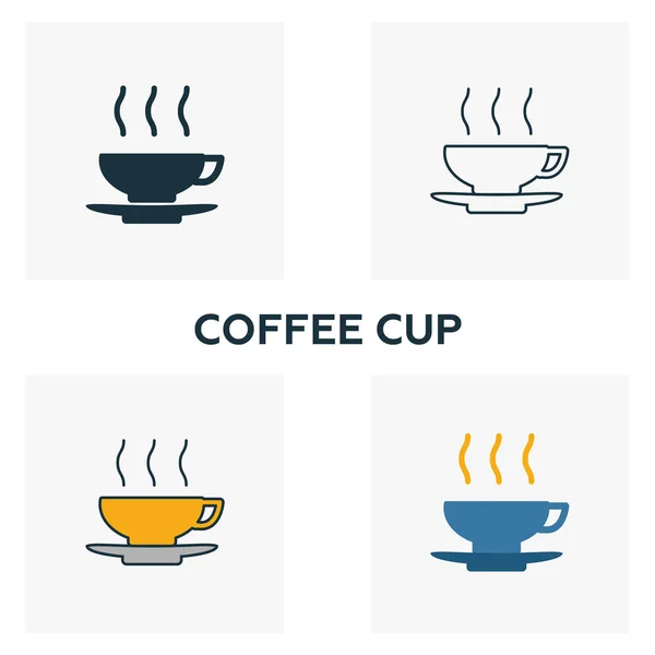 Coffret icône tasse de café. Quatre éléments dans des styles différents de bar et restaurant icônes collection. icônes tasse de café créatives remplies, contour, symboles colorés et plats — Image vectorielle