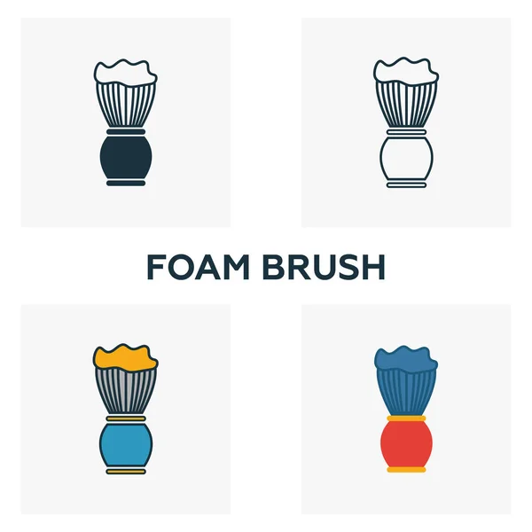 Foam Brush icon set. Four elements in diferent styles from barber shop icons collection. Creative foam brush icons filled, outline, colored and flat symbols — 스톡 벡터