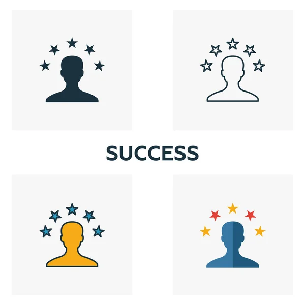 Success icon set. Four elements in diferent styles from business icons collection. Creative success icons filled, outline, colored and flat symbols — 스톡 벡터