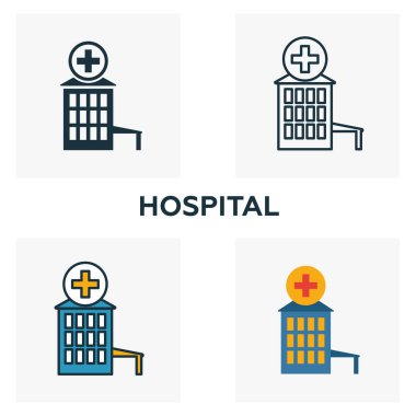 Hastane anahat simgesi. Şehir öğeleri simgeleri koleksiyonundan ince stil tasarımı. Hastane simgesinin piksel mükemmel sembolü. Web tasarımı, uygulamalar, yazılım, baskı kullanımı