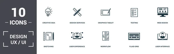 Design Ui And Ux set icons collection. Includes simple elements such as Design Services, Graphics Tablet, Testing, Web Design , Digital Art, Workflow and Fluid Grid premium icons