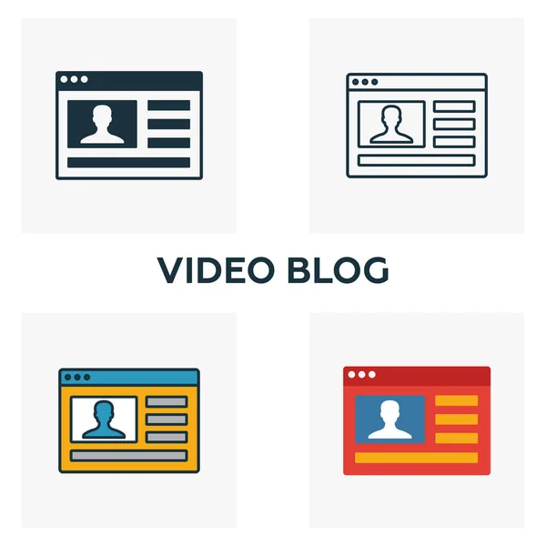 Video Blog icon set. Four elements in diferent styles from content icons collection. Creative video blog icons filled, outline, colored and flat symbols