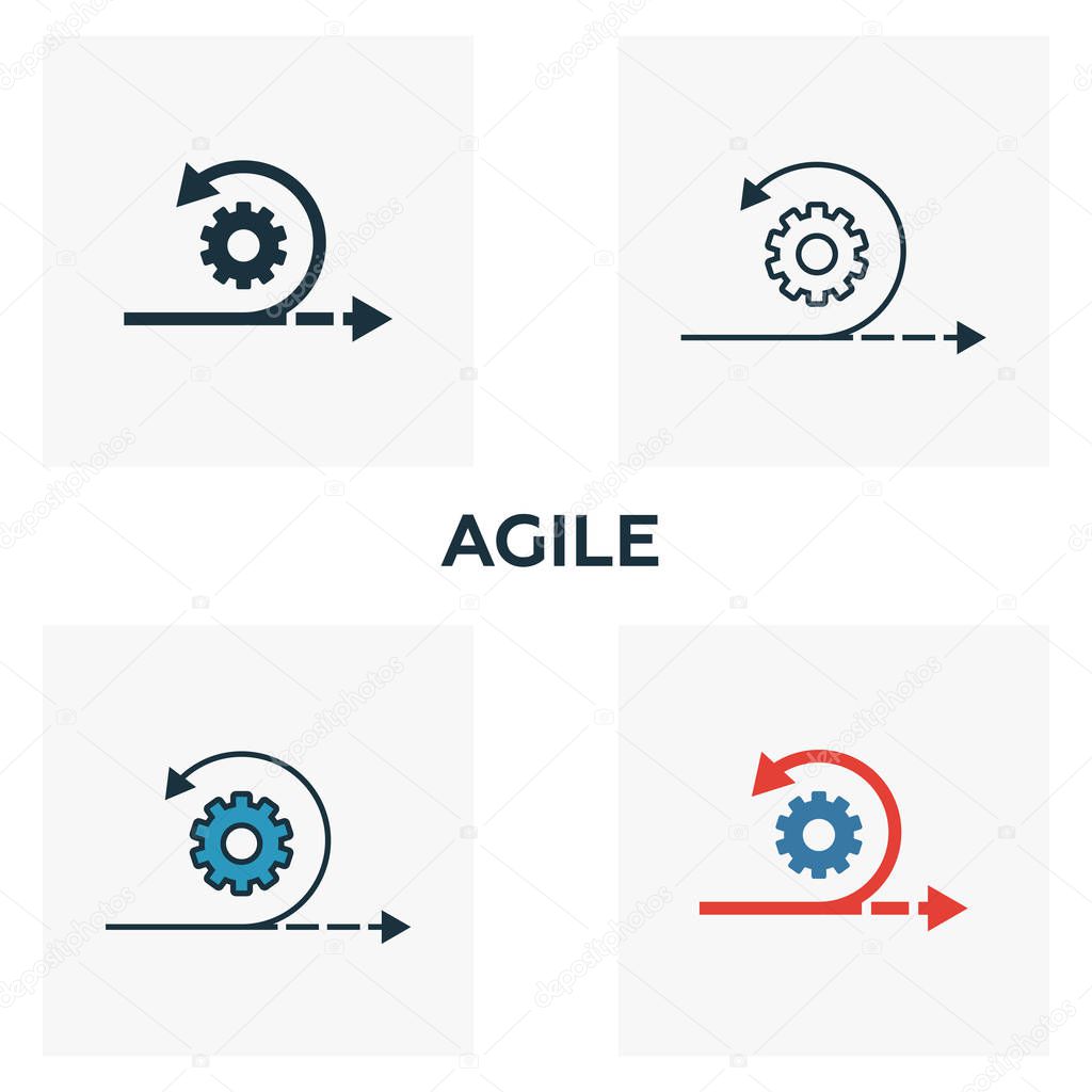 Agile icon set. Four elements in diferent styles from content icons collection. Creative agile icons filled, outline, colored and flat symbols