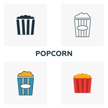 Pizza ikonu seti. Fast food ikonları koleksiyonundan farklı stillerde dört element. Yaratıcı pizza simgeleri doldurulmuş, ana hatlar, renkli ve düz semboller