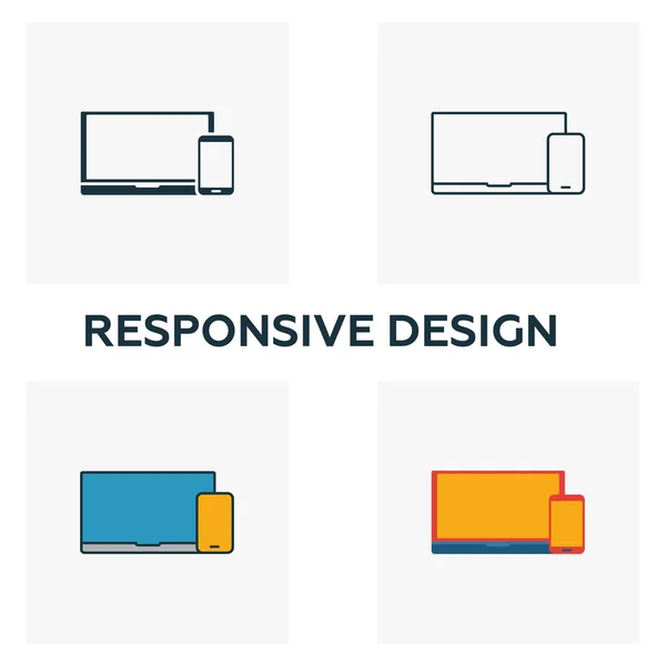 Responsive Design-Icon-Set. vier Elemente in unterschiedlichen Stilen aus der Design-UI- und UX-Icons-Sammlung. Kreative, ansprechende Design-Icons gefüllt, umrissen, farbig und flach — Stockvektor