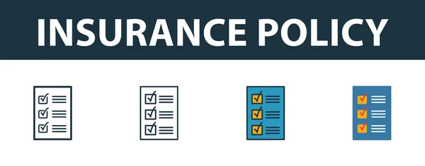 Ensemble d'icône de police d'assurance. Quatre éléments dans des styles différents de la collection d'icônes d'assurance. icônes de police d'assurance créative remplis, contour, symboles colorés et plats — Image vectorielle