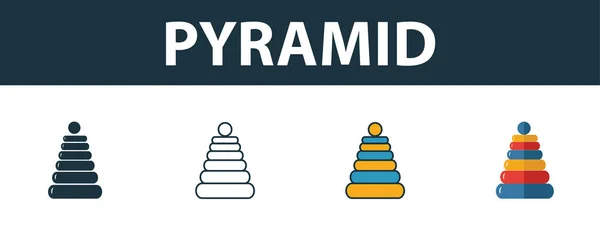 Baby Pyramid icon set. Four elements in diferent styles from baby things icons collection. Creative baby pyramid icons filled, outline, colored and flat symbols — 스톡 벡터