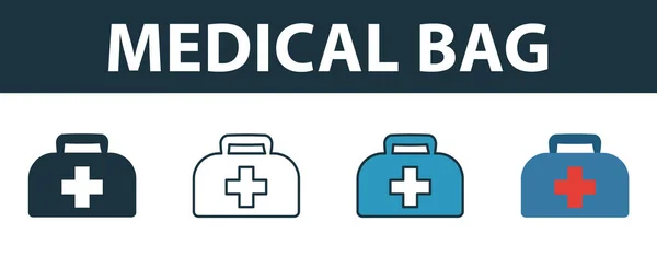 Medicinsk väska ikon set. Fyra element i olika stilar från medicin ikoner samling. Kreativa medicinska väska ikoner fyllda, kontur, färgade och platta symboler — Stock vektor