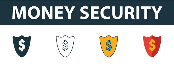 Money Security icon set. Four elements in diferent styles from money icons collection. Creative money security icons filled, outline, colored and flat symbols — 图库矢量图片
