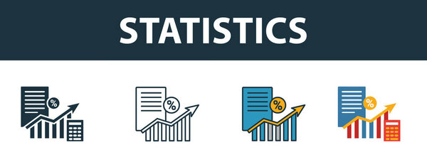 Набор значков статистики. Четыре элемента в различных стилях от онлайн-маркетинга иконок коллекции. Иконки креативной статистики, наброски, цветные и плоские символы
