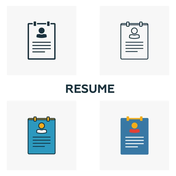 Resume icon set. Four elements in diferent styles from human resources icons collection. Creative resume icons filled, outline, colored and flat symbols — Stock Vector