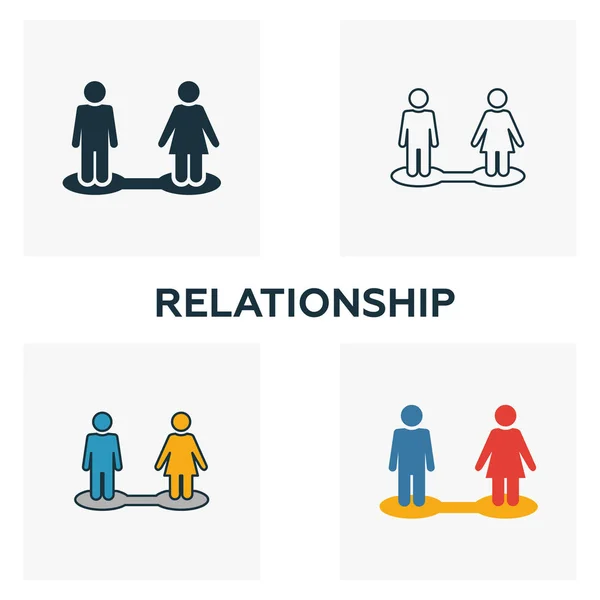 Relationship icon set. Four elements in diferent styles from human resources icons collection. Creative relationship icons filled, outline, colored and flat symbols — 스톡 벡터