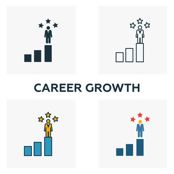 Career Growth icon set. Four elements in diferent styles from human resources icons collection. Creative career growth icons filled, outline, colored and flat symbols — Stock Vector