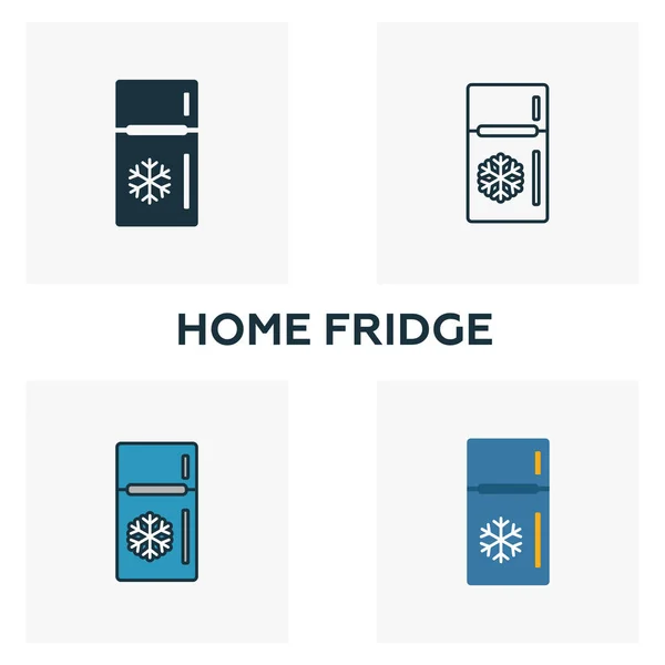 Home Fridge icon set. Four elements in diferent styles from household icons collection. Creative home fridge icons filled, outline, colored and flat symbols — 스톡 벡터