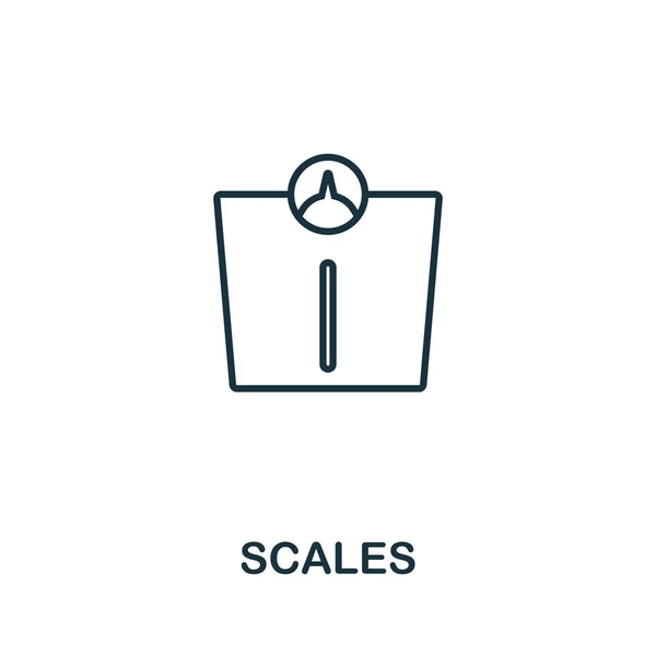 Scales icon. Design subțire stil contur din colecția de pictograme de fitness. Pictograma Cântare creativă pentru web design, aplicații, software, utilizare imprimare — Vector de stoc