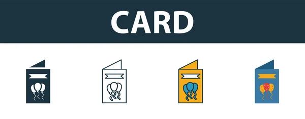 Card icon set. Four elements in diferent styles from party icon icons collection. Creative card icons filled, outline, colored and flat symbols — 스톡 벡터