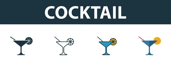 Cocktail icon set. Four elements in diferent styles from party icon icons collection. Creative cocktail icons filled, outline, colored and flat symbols — Stock Vector