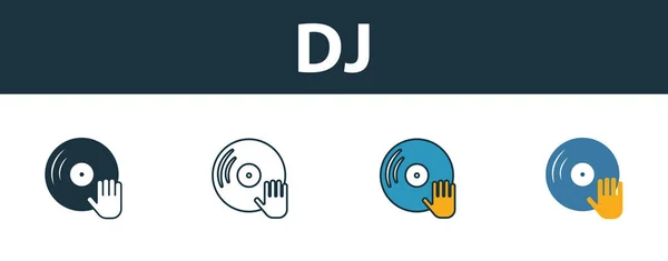 Dj Icon Set. vier Elemente in unterschiedlichen Stilen aus der Sammlung von Parteisymbolen. Kreative DJ-Icons gefüllt, Umrisse, farbige und flache Symbole — Stockvektor