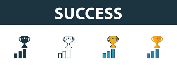 Success icon set. Four elements in diferent styles from project management icons collection. Creative success icons filled, outline, colored and flat symbols — Stock vektor