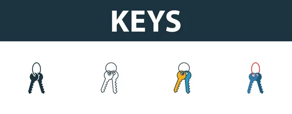 Keys icon set. Four elements in diferent styles from real estate icons collection. Creative keys icons filled, outline, colored and flat symbols — 스톡 벡터