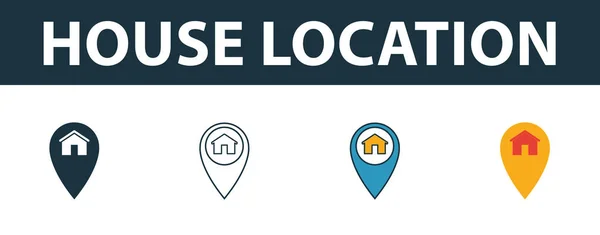 House Location icon set. Four elements in diferent styles from real estate icons collection. Creative house location icons filled, outline, colored and flat symbols — 스톡 벡터