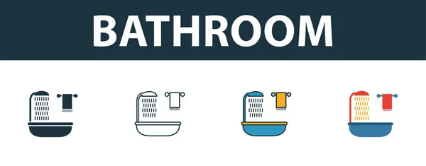 Bathroom icon set. Four elements in diferent styles from real estate icons collection. Creative bathroom icons filled, outline, colored and flat symbols — Stock Vector
