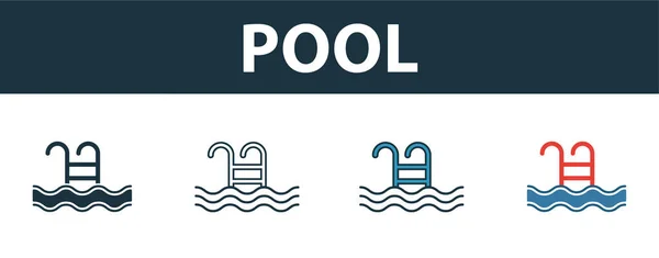 Pool icon set. Four elements in diferent styles from real estate icons collection. Creative pool icons filled, outline, colored and flat symbols — 스톡 벡터