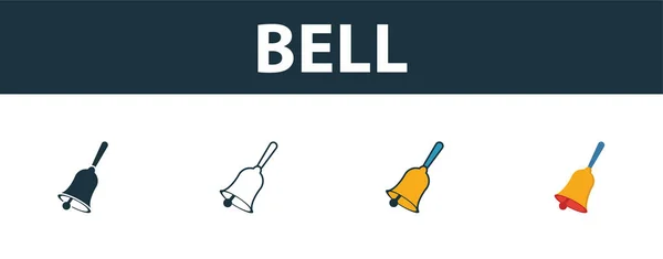 Bell icon set. Four elements in diferent styles from school icons collection. Creative bell icons filled, outline, colored and flat symbols — 스톡 벡터