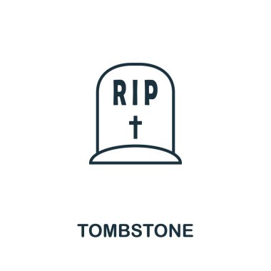 Tombstone ana hatları simgesi. Cadılar Bayramı ikonları koleksiyonundaki ince çizgi tarzı. Web tasarımı, uygulamalar, yazılımlar, yazdırma kullanımı için piksel mükemmel basit mezar taşı simgesi