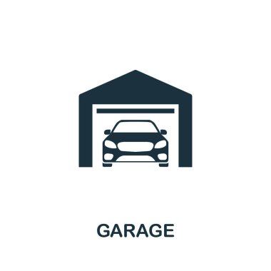 Garaj vektör simgesi. Bina simgeleri koleksiyonundan yaratıcı bir işaret. Bilgisayar ve mobil için doldurulmuş düz garaj simgesi