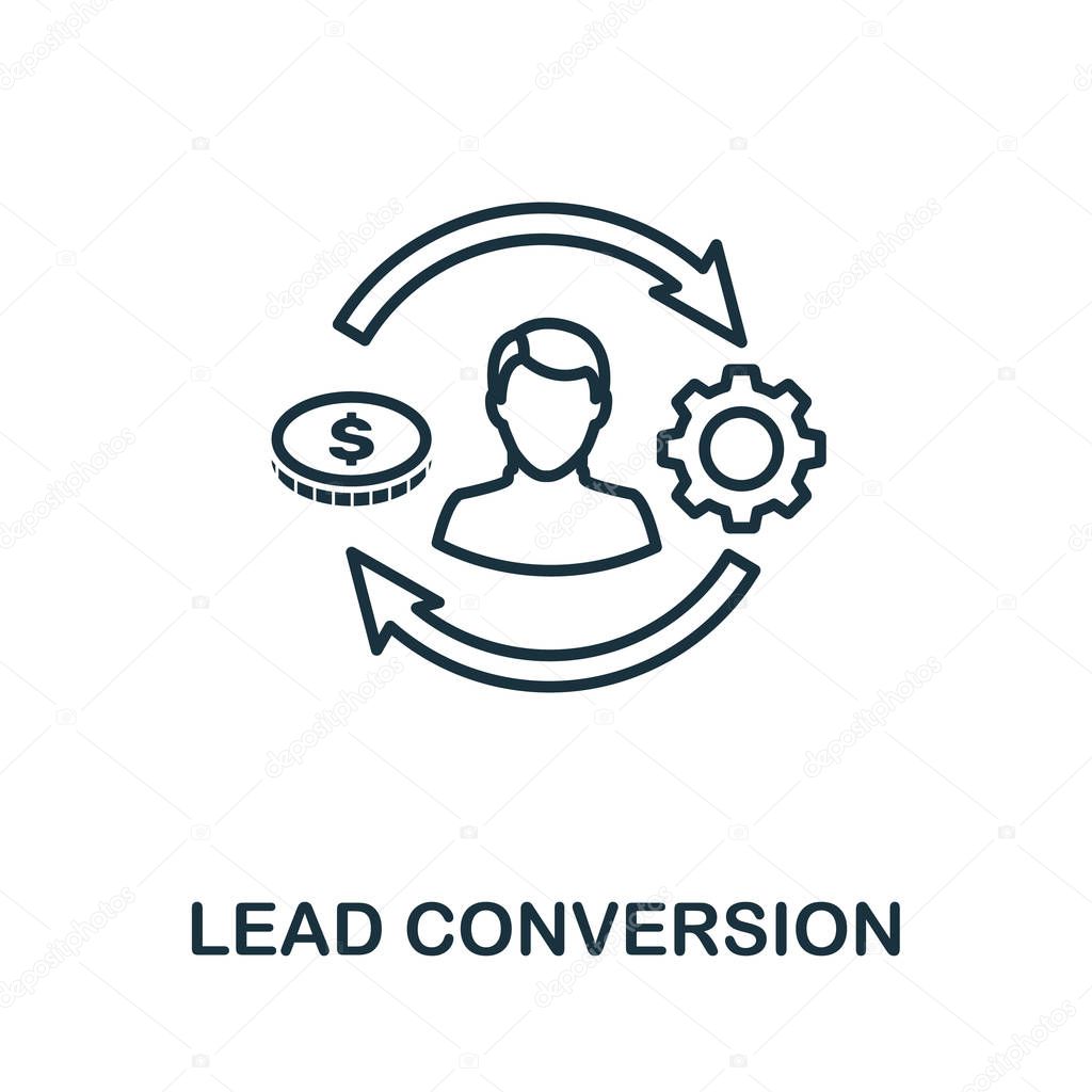 Lead Conversion outline icon. Thin line concept element from crm icons collection. Creative Lead Conversion icon for mobile apps and web usage.