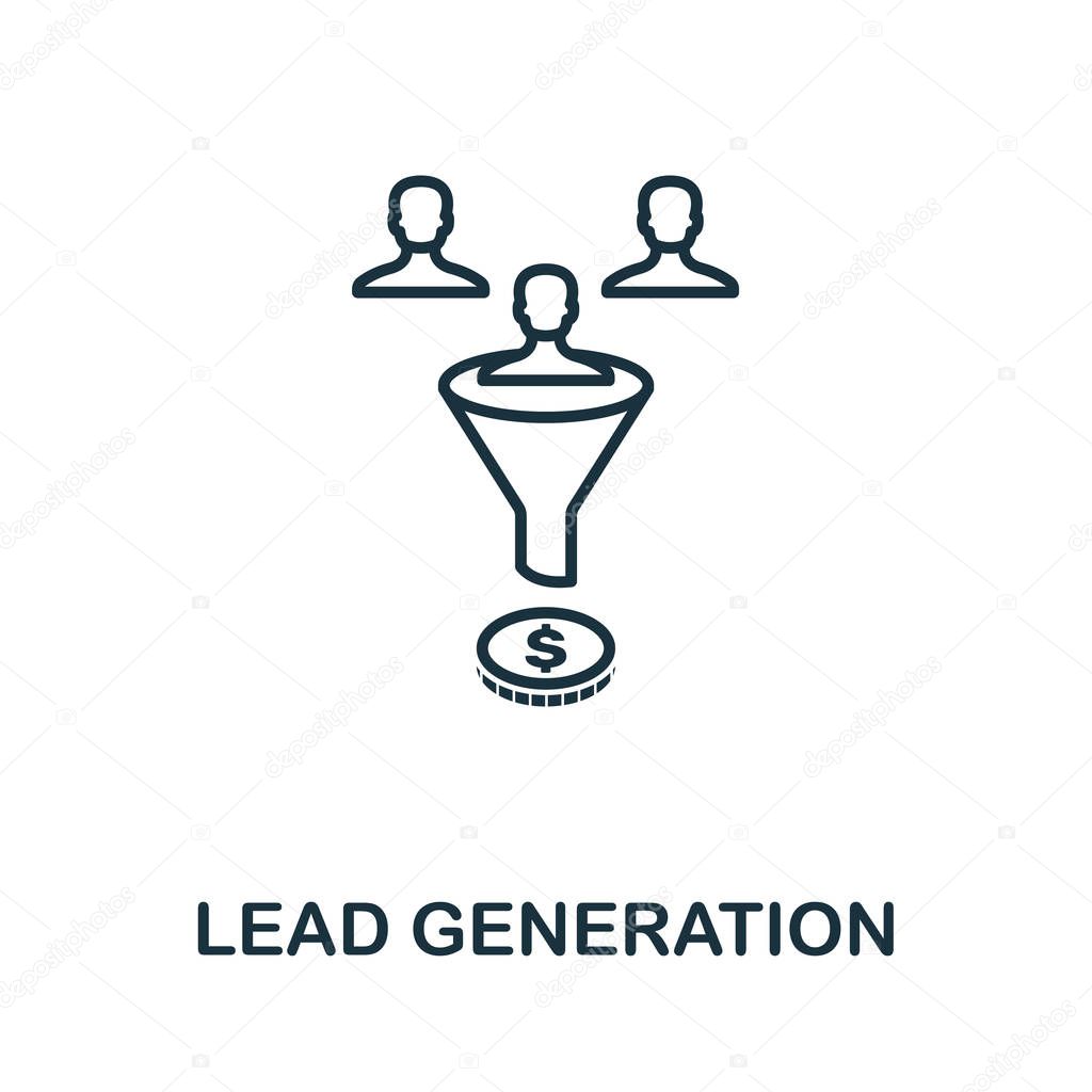 Lead Generation outline icon. Thin line concept element from crm icons collection. Creative Lead Generation icon for mobile apps and web usage.
