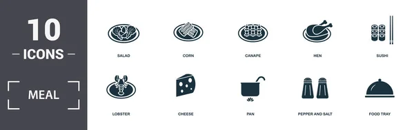 Conjunto de iconos de comida colección. Incluye elementos simples como Ensalada, Maíz, Canapé, Gallina, Sushi, Queso y Pan iconos premium . — Foto de Stock