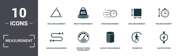 Measurement icons set collection. Includes simple elements such as Angle Measurement, Weight Measurement, Speed Measurement, Area Measurement, Time Measurement, Internet Speed Measurement and Capacity — Stock Photo, Image