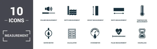 Icônes de mesure ensemble collection. Comprend des éléments simples tels que la mesure de volume, mesure de profondeur, mesure de hauteur, mesure de largeur, mesure de température, calculatrice — Photo