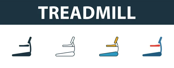 Treadmill icon set. Four simple symbols in diferent styles from sport equipment icons collection. Creative treadmill icons filled, outline, colored and flat symbols — 스톡 벡터