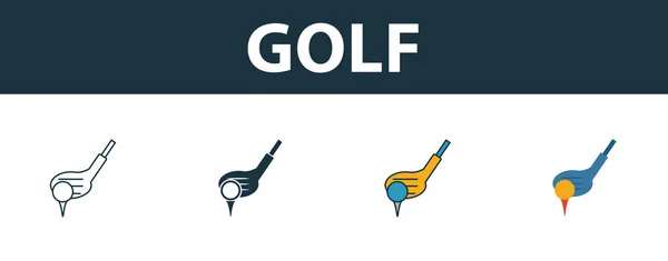 Golf icon set. Four simple symbols in diferent styles from sport equipment icons collection. Creative golf icons filled, outline, colored and flat symbols — 스톡 벡터