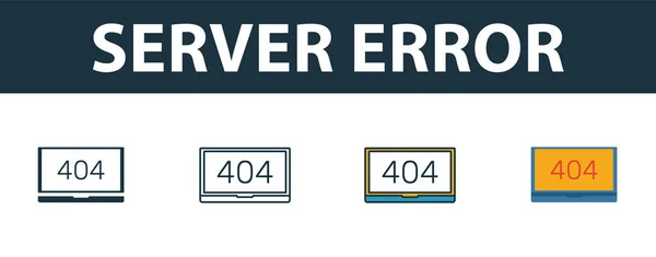 Server Error ikon indstillet. Fire enkle symboler i forskellige stilarter fra web hosting ikoner samling. Kreative server fejl ikoner fyldt, skitsere, farvede og flade symboler – Stock-vektor